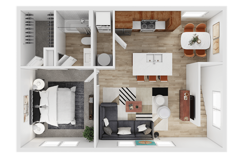 Floor plan for 1 bed, 1 bath, 639 sqft